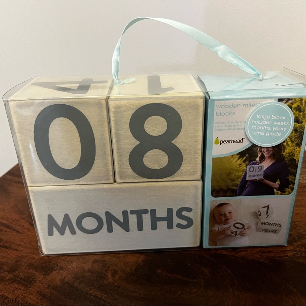 Pearhead Wooden Milestone Blocks - Cream and Gray